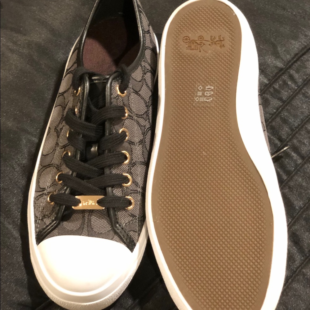 Black with gold buckle coach shoes